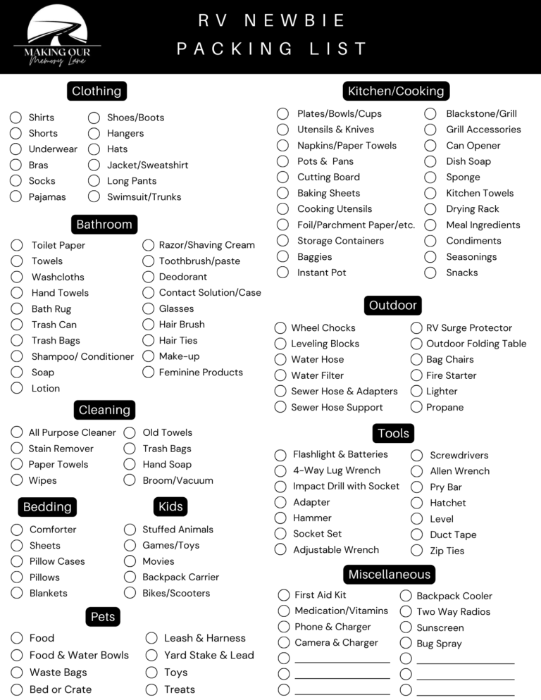 RV Newbie Packing List